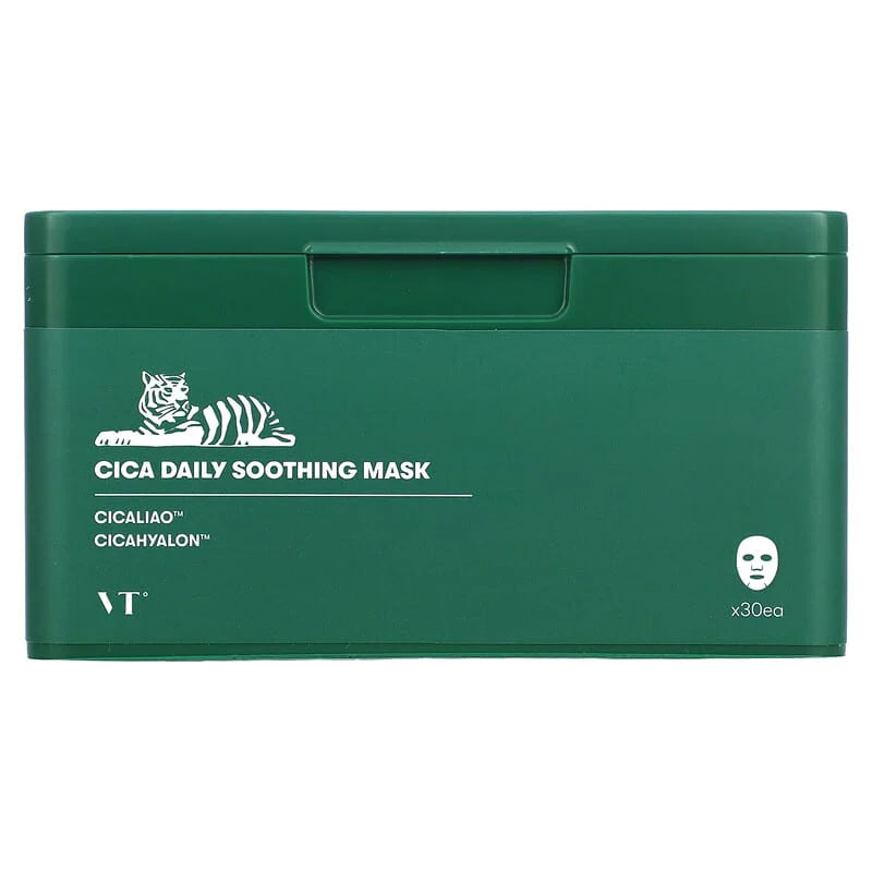 VT Cosmetics CICA Daily Soothing Mask Set van verzachtende gezichtsmaskers in een verpakking van 30 stuks.