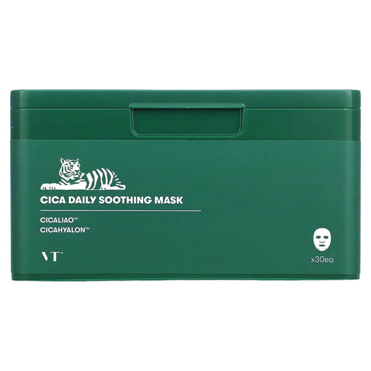 VT Cosmetics CICA Daily Soothing Mask Set van verzachtende gezichtsmaskers in een verpakking van 30 stuks.