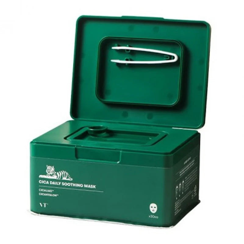VT Cosmetics CICA Daily Soothing Mask Set van verzachtende gezichtsmaskers in een verpakking van 30 stuks.
