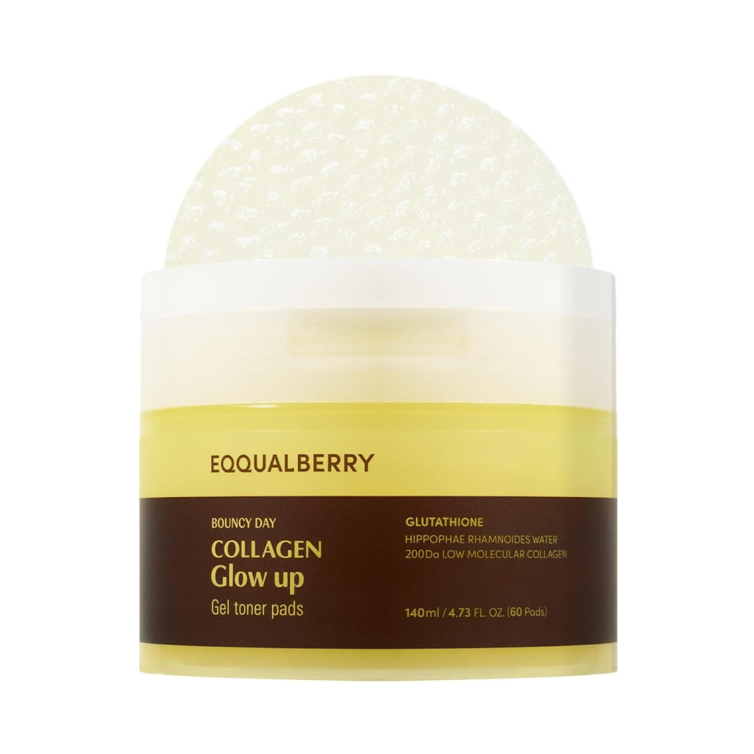 EQQUALBERRY Collagen Glow Up Gel Toner Pads Veido padeliai