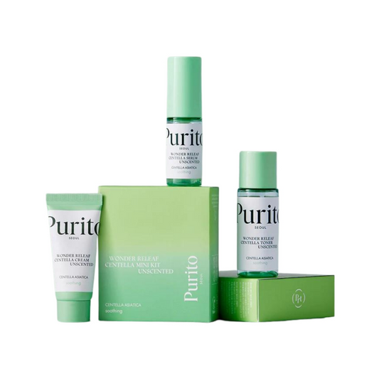PURITO SEOUL Wonder Releaf Centella Mini Kit Unscented Kelioninio dydžio priemonių rinkinys